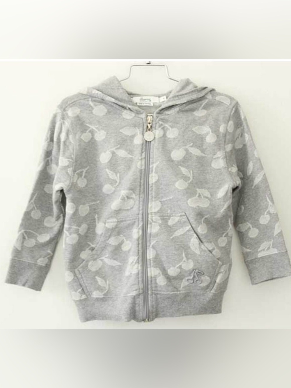 Bonpoint Light Grey Cherry Print Zip Hoodie